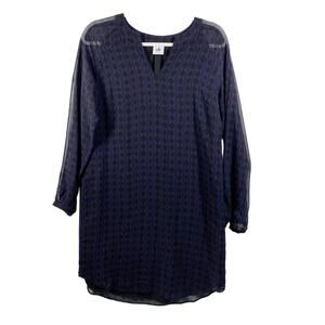 Cabi Harlequin Dress Diamond Print Long Sleeve Midi shift Navy Size XS 3102